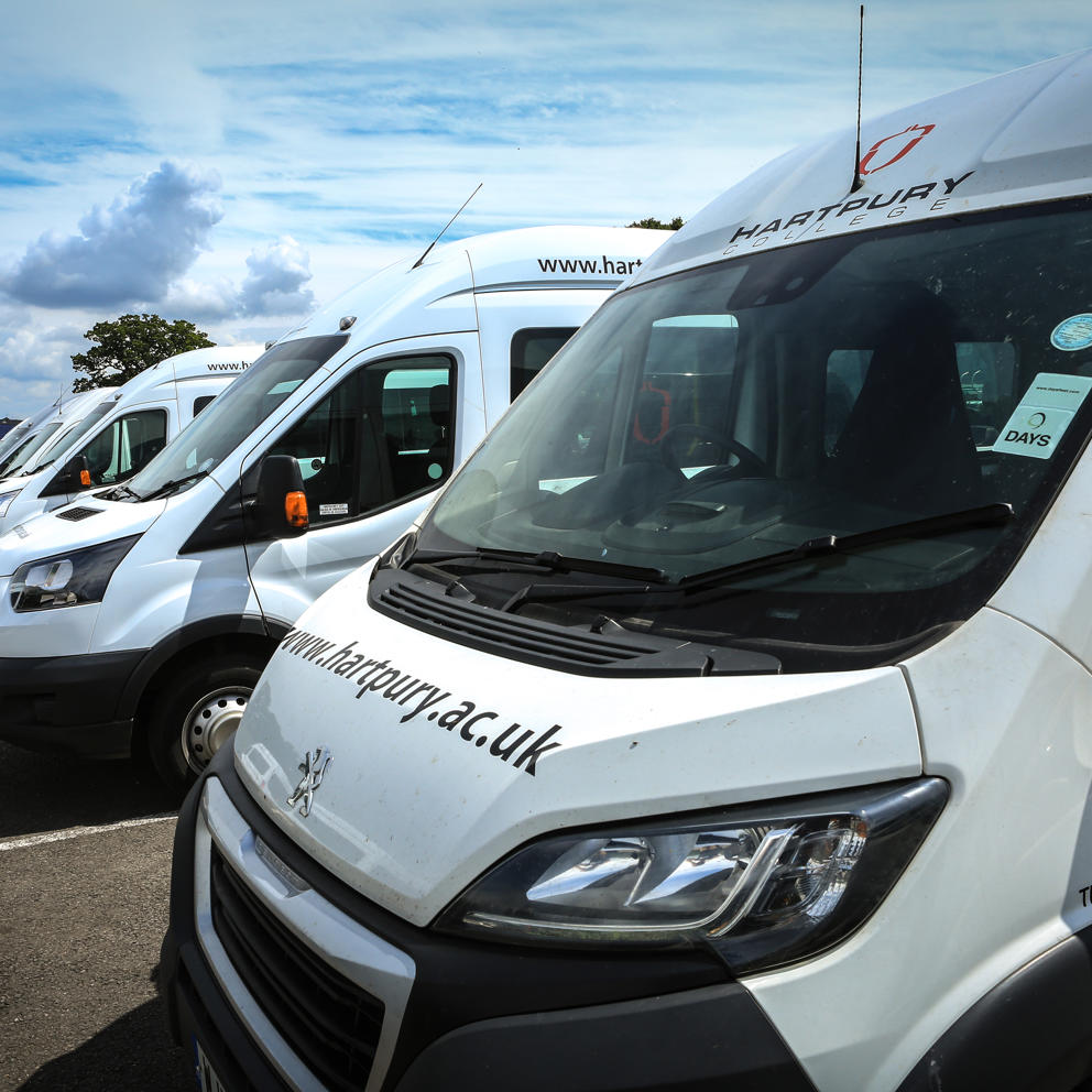 Image of Hartpury minibuses parked up