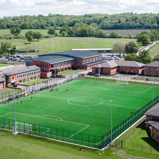 Aerial image of Hartpury sports pitch